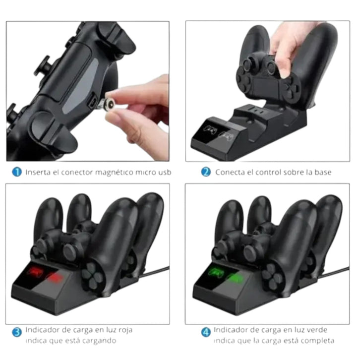 Base Cargador Dual Para Controles PS4 Con Led
