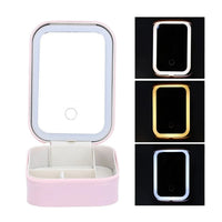 Joyero Portatil Con Espejo LED Y Cosmetiquera