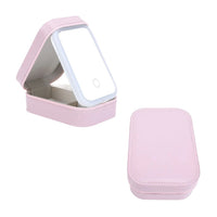 Joyero Portatil Con Espejo LED Y Cosmetiquera