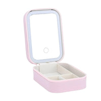 Joyero Portatil Con Espejo LED Y Cosmetiquera