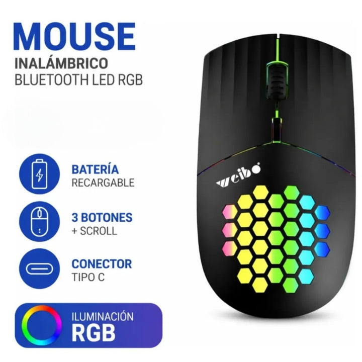 Mouse Inalambrico RGB Ligero Y Ergonomico