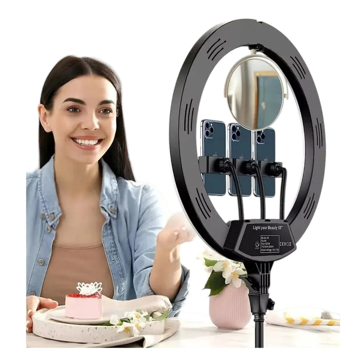 Aro De Luz LED Con Tripode Y Soporte Para 3 Dispositivos