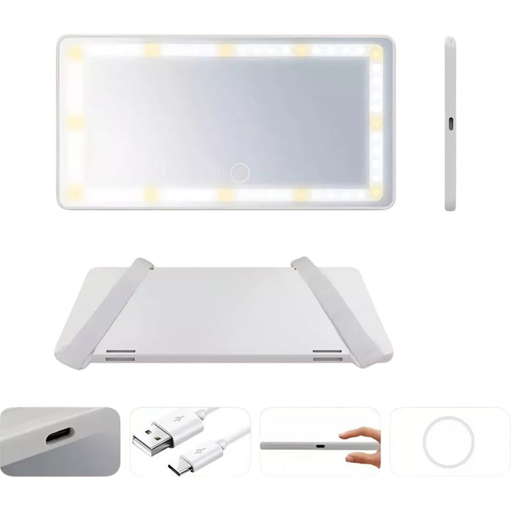 Espejo LED Para Auto Con Iluminacion Regulable Y Soporte