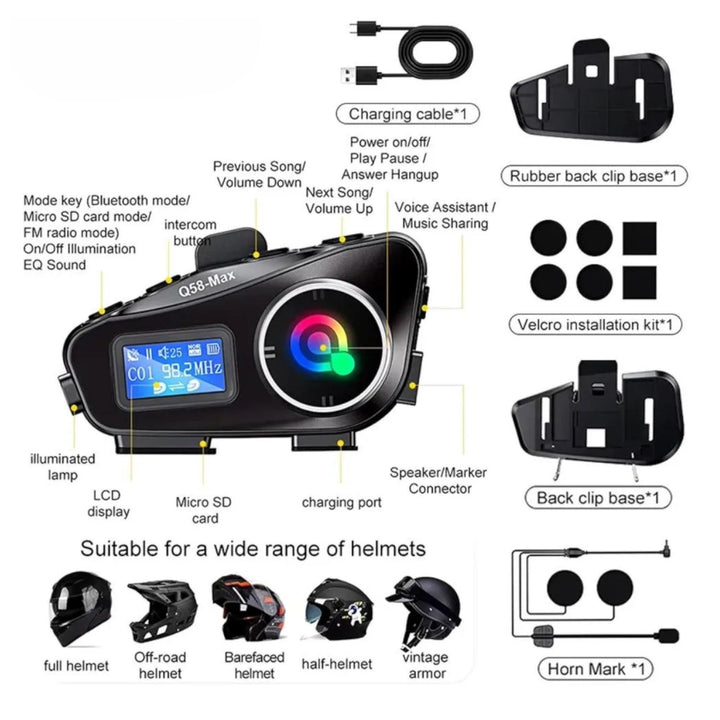 Intercomunicador Bluetooth Para Casco Moto Con Microfono