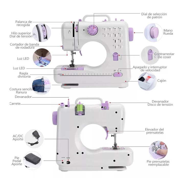 Maquina De Coser Portatil Con Puntadas Multiple Y Accesorios