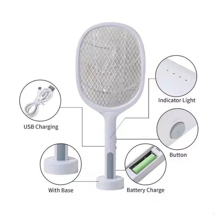 Raqueta Electrica Contra Insectos Recargable Con Luz Led